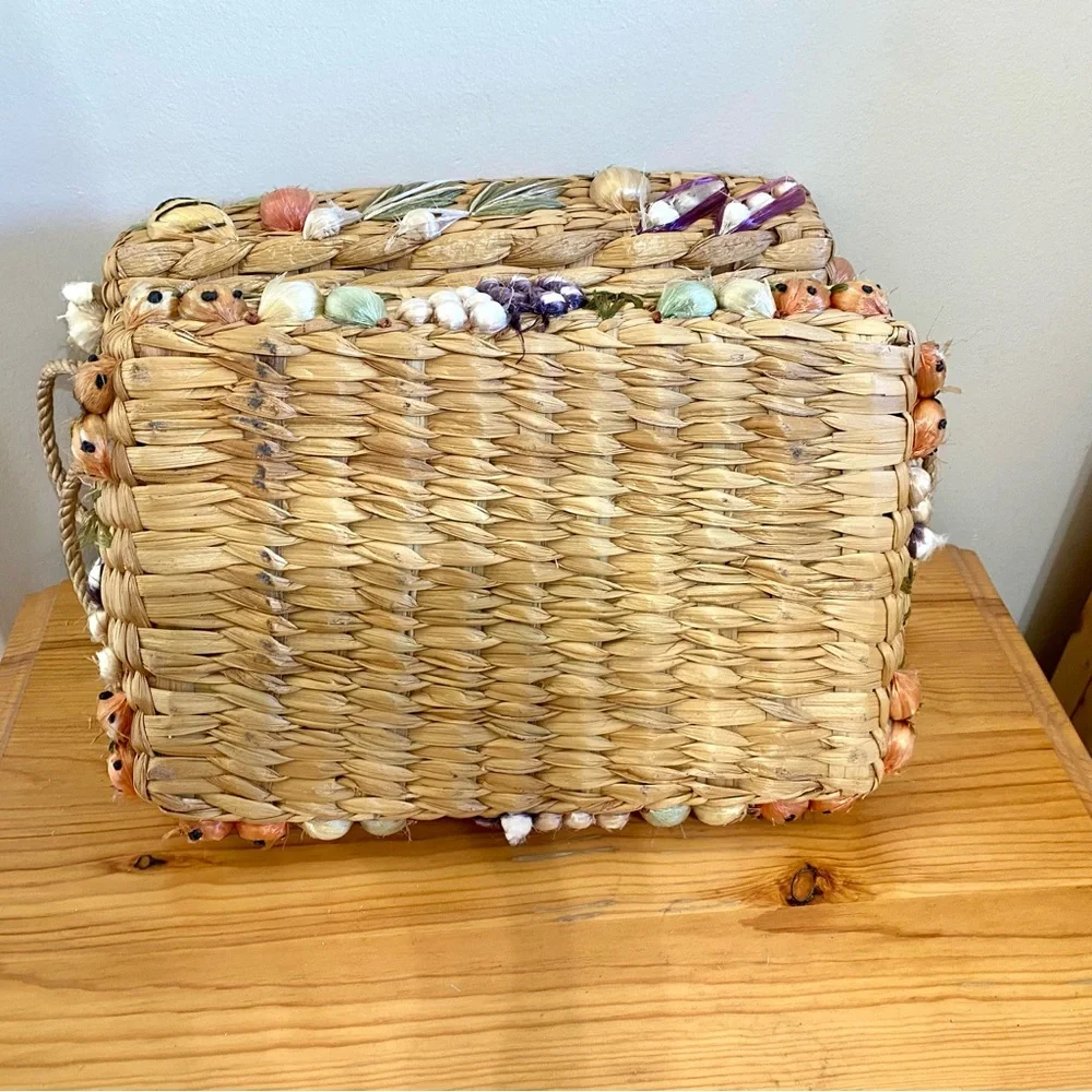 Vintage 50s - 70s Seagrass Basket Set 2 Fruit Fruits & Veggies Rectangle